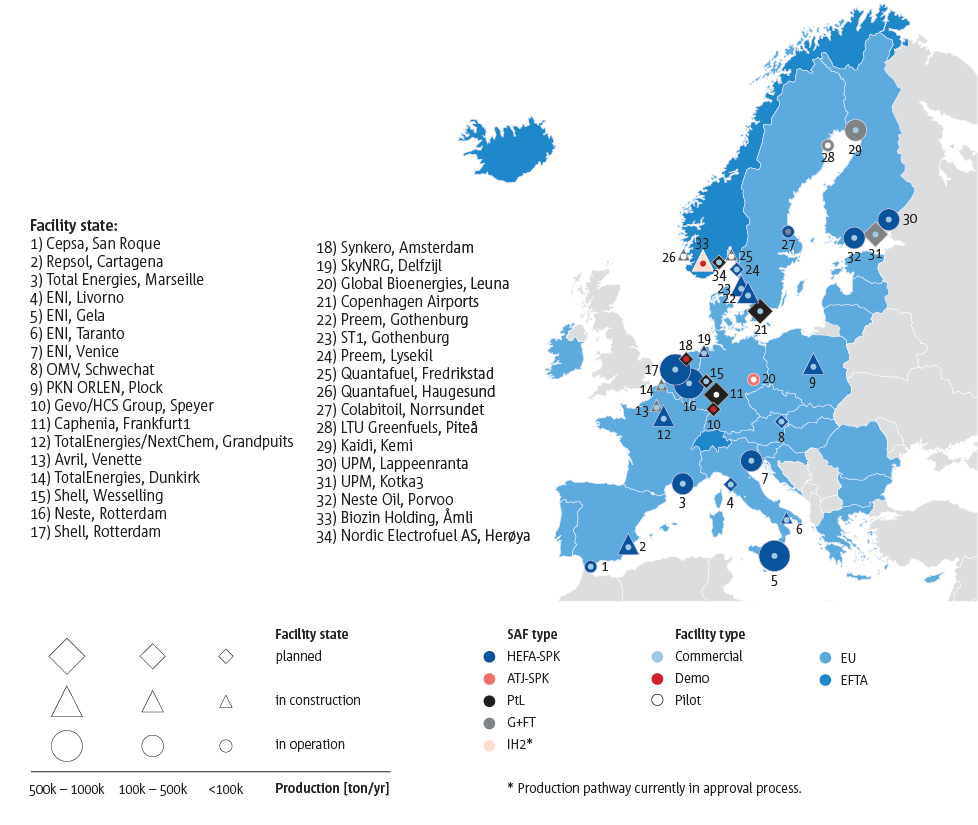 Current announced SAF projects within Europe, March 2022