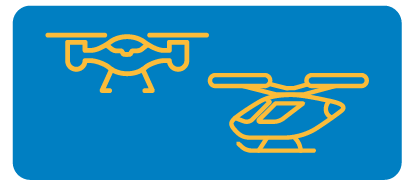 pictogramă reprezentând o dronă și un taxi aerian urban