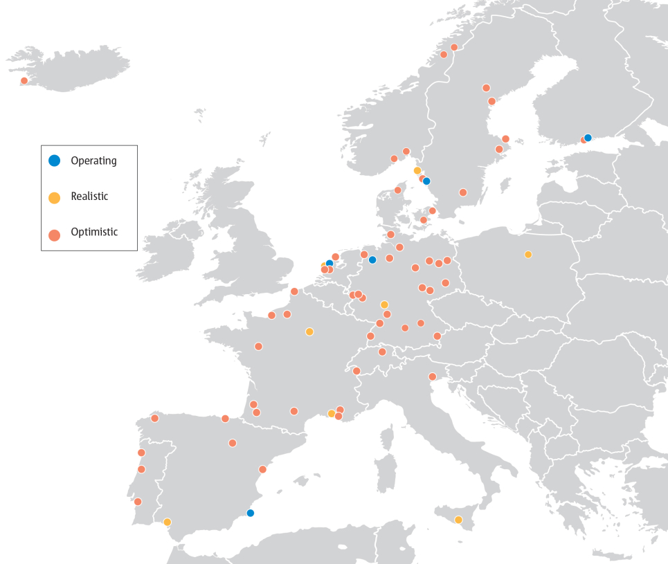 Projected EU+EFTA SAF facilities in 2030 under the Optimistic scenario