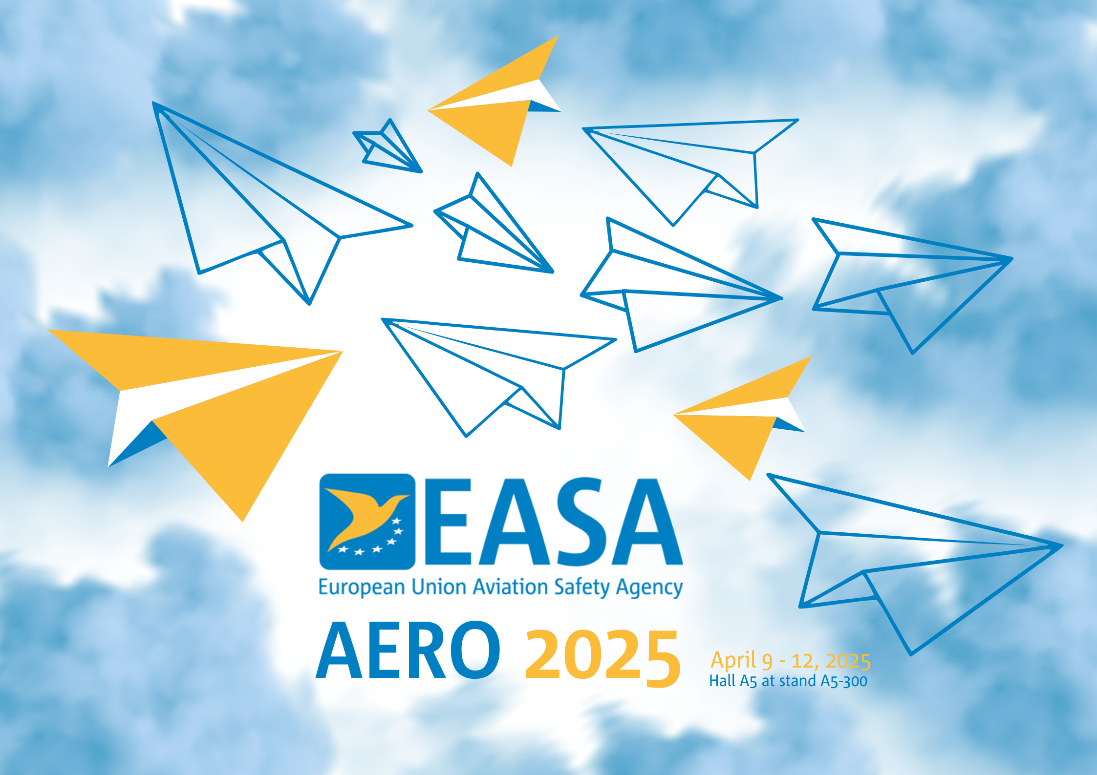 Paper flyers in the sky, EASA logo and AERO 